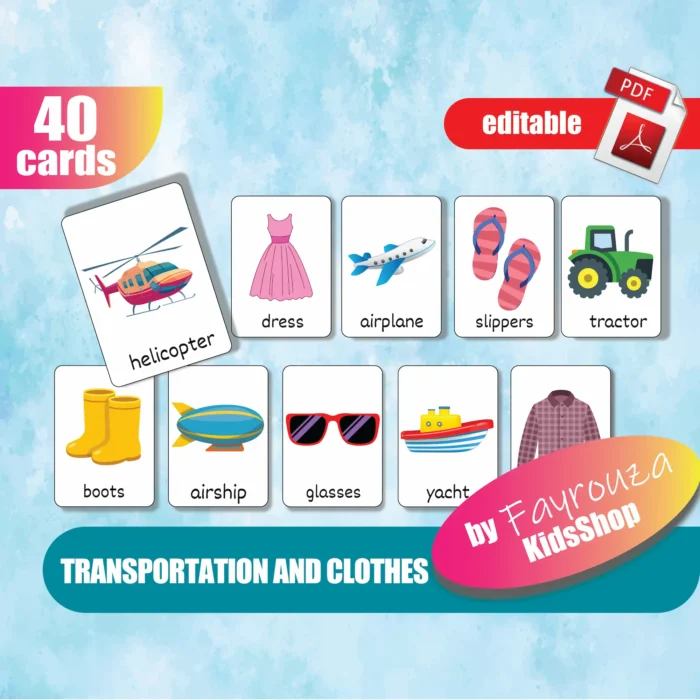 transportation & clothes flash cards